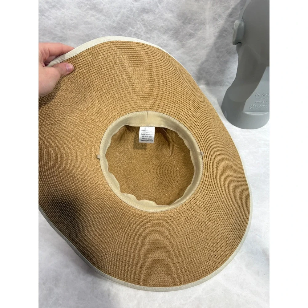 Woven Wide‎ Brim Sun Hat Tan Straw Paper Braid Tassel Beach Summer 56-58cm